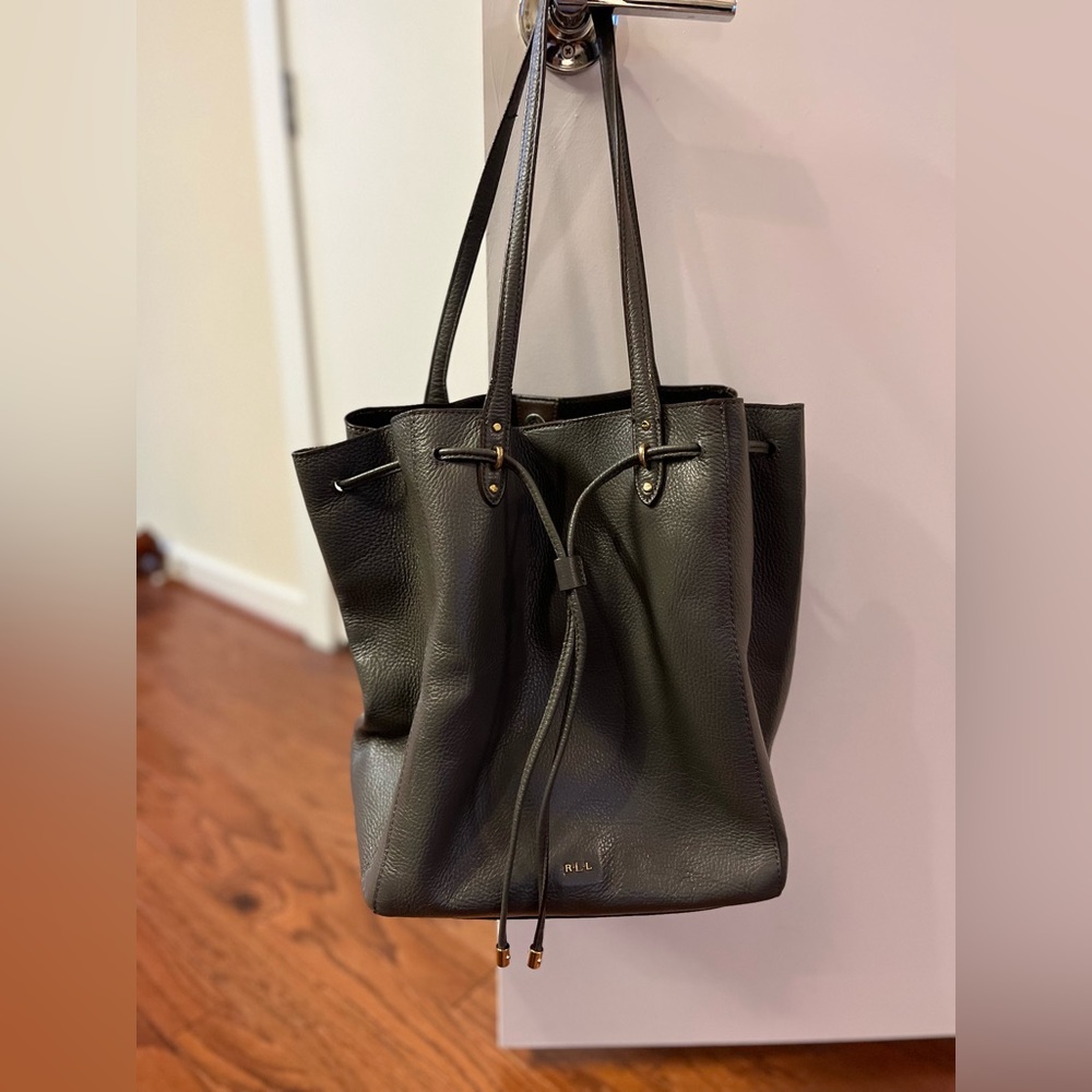 Gray Leather Ralph Lauren Tote Bag